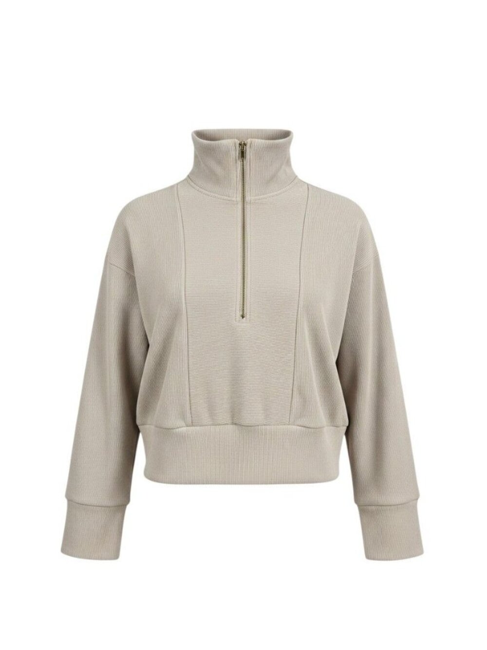Better Together Beige Ribbed Half-Zip Pullover Sweatshirt XL Women Gold Zipper